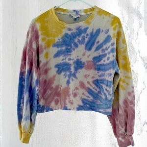 Pink Rose Pastel Tie-Dye Crop Sweatshirt Size S